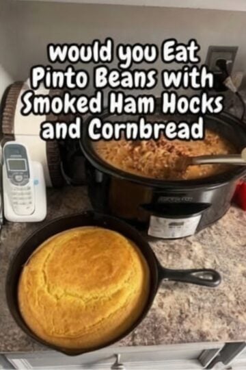 Creamy slow cooker pinto beans simmered with smoked ham hocks and served with fluffy homemade cornbread. This classic Southern comfort food is hearty, flavorful, and perfect for Sunday dinner or any cozy family meal.