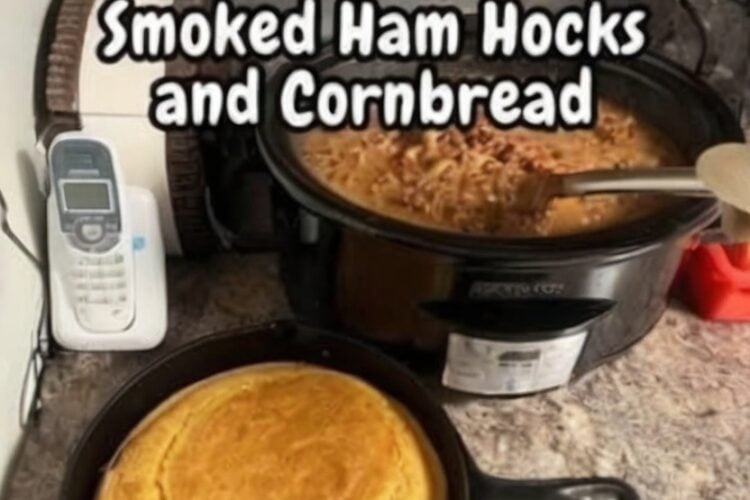 Creamy slow cooker pinto beans simmered with smoked ham hocks and served with fluffy homemade cornbread. This classic Southern comfort food is hearty, flavorful, and perfect for Sunday dinner or any cozy family meal.