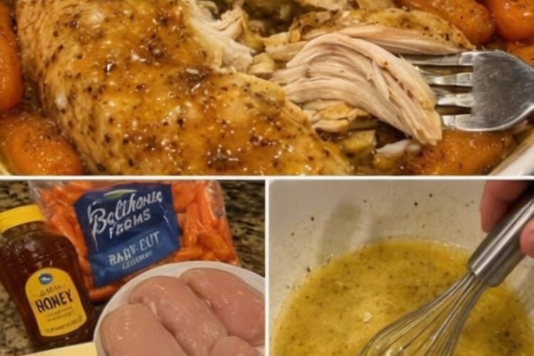 Tender slow cooker chicken coated in a rich honey butter ranch sauce and paired with sweet glazed carrots. An easy crockpot dinner perfect for busy families, meal prep, and comfort food lovers.
