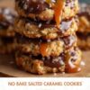 Easy no-bake oatmeal cookies loaded with rich chocolate, gooey caramel, and flaky sea salt. A quick dessert recipe that's perfect when you need something sweet without turning on the oven.