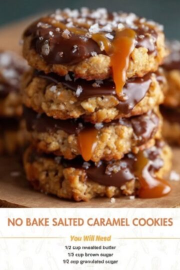 Easy no-bake oatmeal cookies loaded with rich chocolate, gooey caramel, and flaky sea salt. A quick dessert recipe that's perfect when you need something sweet without turning on the oven.