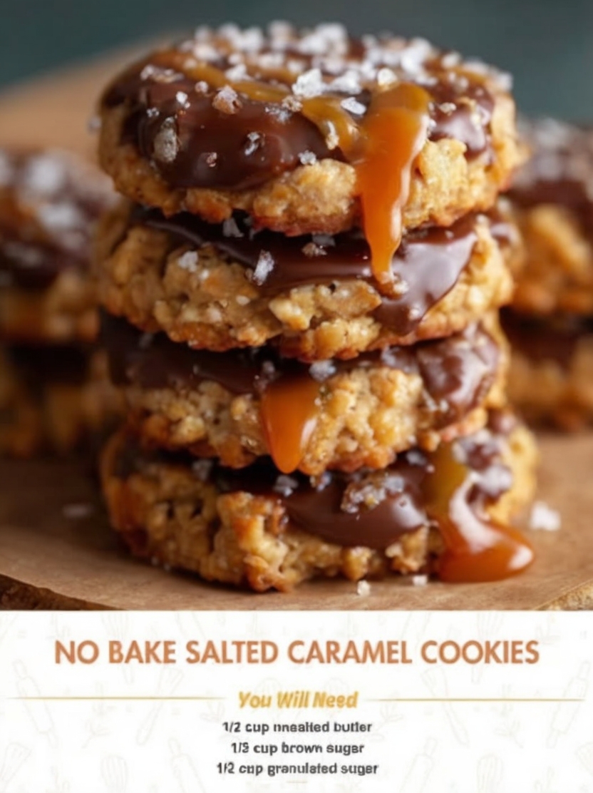 Easy no-bake oatmeal cookies loaded with rich chocolate, gooey caramel, and flaky sea salt. A quick dessert recipe that's perfect when you need something sweet without turning on the oven.