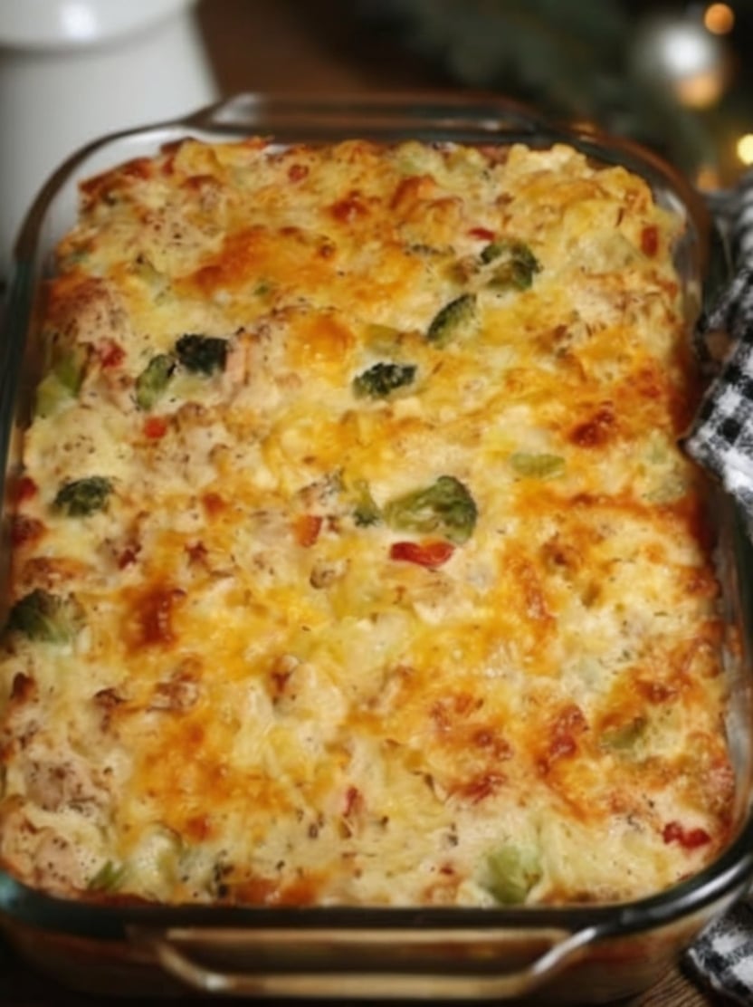 This Cheesy Chicken Broccoli Rice Casserole is a creamy, comforting family dinner made with tender chicken, fluffy rice, broccoli, cheddar cheese, and a rich homemade sauce. It's perfect for busy weeknights, holiday gatherings, meal prep, or using leftover rotisserie chicken.
