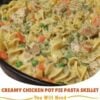 This Creamy Chicken Pot Pie Noodle Skillet combines tender chicken, egg noodles, peas, carrots, and a rich homemade cream sauce for an easy one-pan comfort food dinner. It has all the cozy flavors of classic chicken pot pie without the extra work of making a crust.