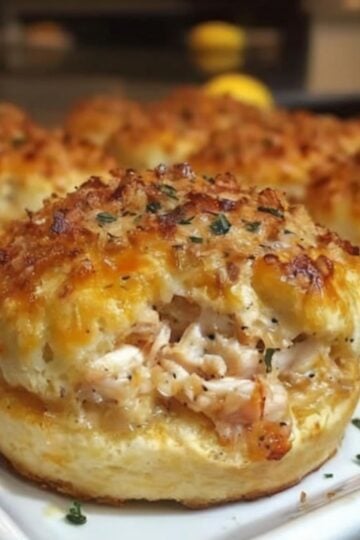 These Crab-Stuffed Cheddar Bay Biscuits feature fluffy cheddar biscuits filled with a creamy lump crab mixture and brushed with warm lemon garlic butter. They're perfect as seafood appetizers, brunch bites, or an easy restaurant-style dinner at home.