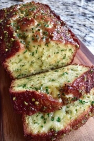 Ultra-moist Pistachio Zucchini Bread made with fresh zucchini, instant pistachio pudding, and crunchy pistachios. Perfect for breakfast, brunch, coffee breaks, meal prep, or dessert.