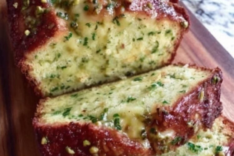 Ultra-moist Pistachio Zucchini Bread made with fresh zucchini, instant pistachio pudding, and crunchy pistachios. Perfect for breakfast, brunch, coffee breaks, meal prep, or dessert.