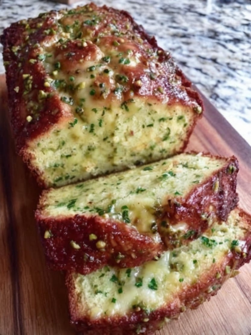Ultra-moist Pistachio Zucchini Bread made with fresh zucchini, instant pistachio pudding, and crunchy pistachios. Perfect for breakfast, brunch, coffee breaks, meal prep, or dessert.