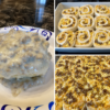 Breakfast rolls with sausage, scrambled eggs, and melted cheese baked in soft golden dough, topped with creamy peppered sausage gravy for a hearty American breakfast.