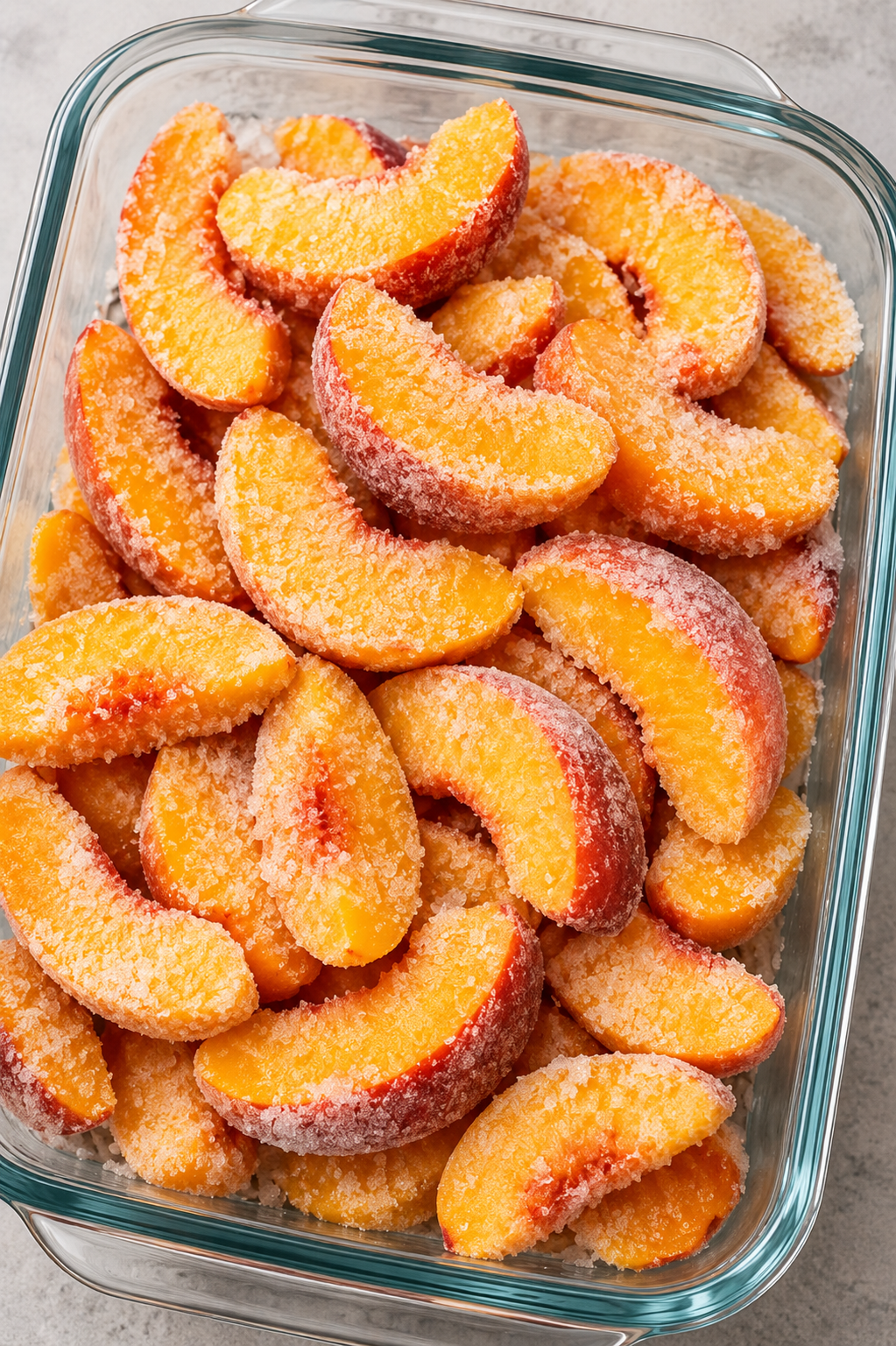 Old-Fashioned Frozen Peach Cobbler baked with juicy frozen peach slices, a buttery golden crust, and caramelized sugary edges in a rustic baking dish. This easy Southern peach cobbler is served warm with vanilla ice cream, making it the perfect homemade comfort dessert for family gatherings, holidays, and potlucks.