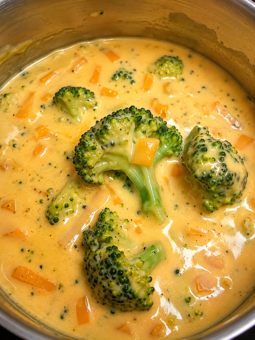 Creamy homemade Broccoli Cheddar Soup served in a rustic bowl, made with tender fresh broccoli, sharp cheddar cheese, garlic, onions, and rich cream. This smooth, velvety soup is topped with shredded cheddar cheese and freshly cracked black pepper, making it the perfect comforting meal for lunch or dinner.