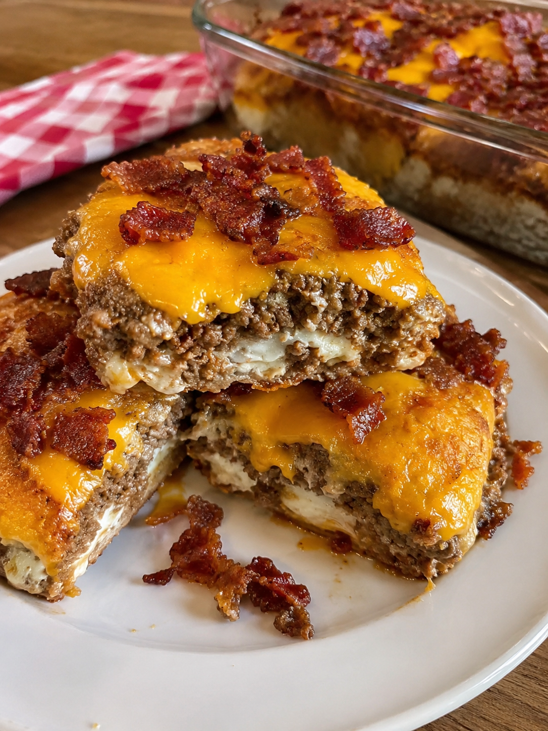 A hearty Bacon Cheeseburger Grilled Cheese Casserole made with buttery toasted bread, seasoned ground beef, crispy bacon, cheddar, mozzarella, and a creamy burger-inspired spread. The ultimate comfort food for family dinners and game nights.