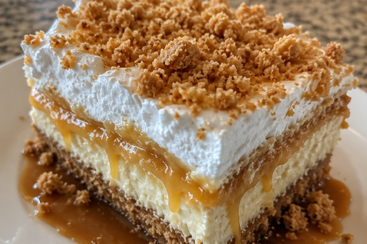 No-bake layered dessert bars with a buttery graham cracker crust, creamy cheesecake middle, rich butterscotch pudding, and whipped topping. Sweet, nostalgic, and crowd-pleasing.