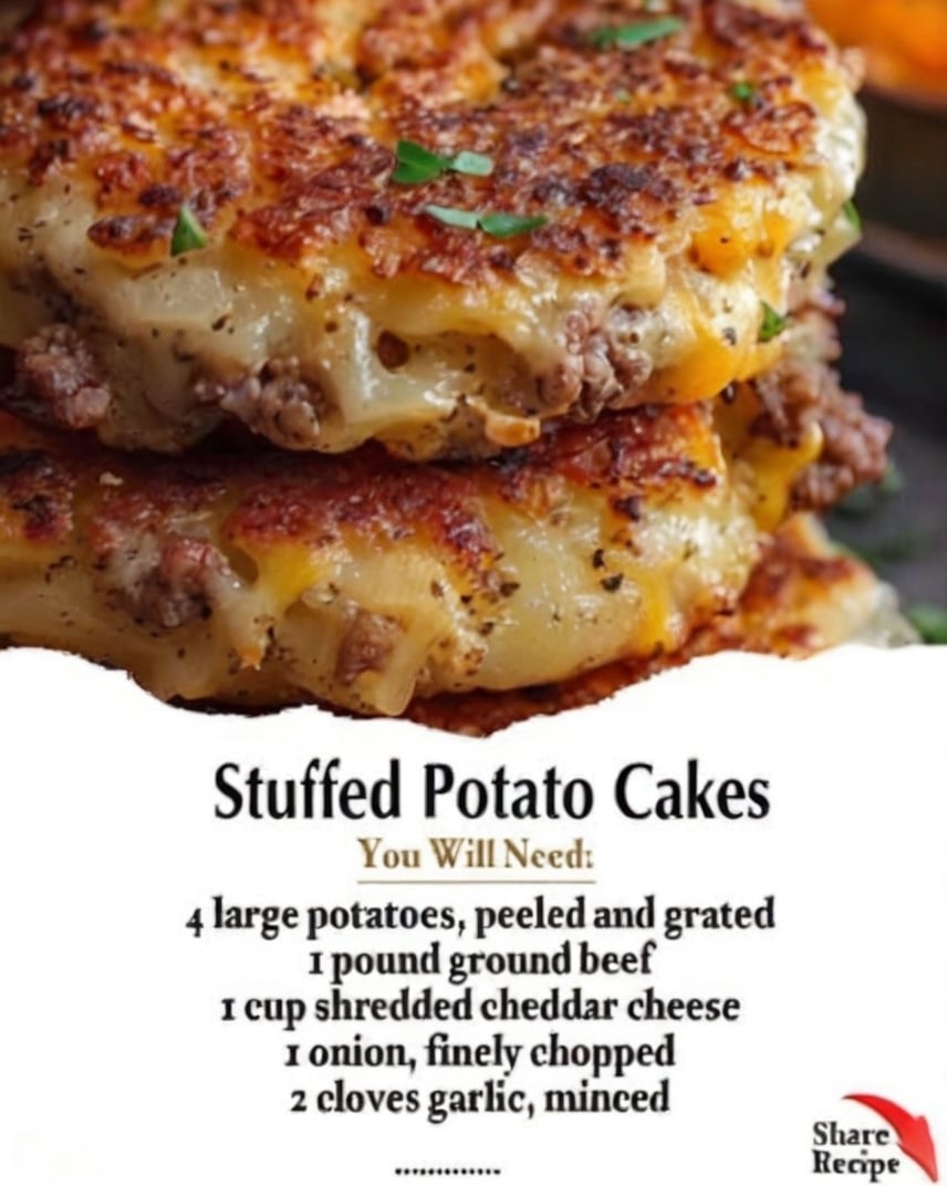 Golden crispy potato cakes stuffed with seasoned ground beef and melted cheddar cheese. An easy comfort food dinner that's perfect for busy weeknights or family meals.