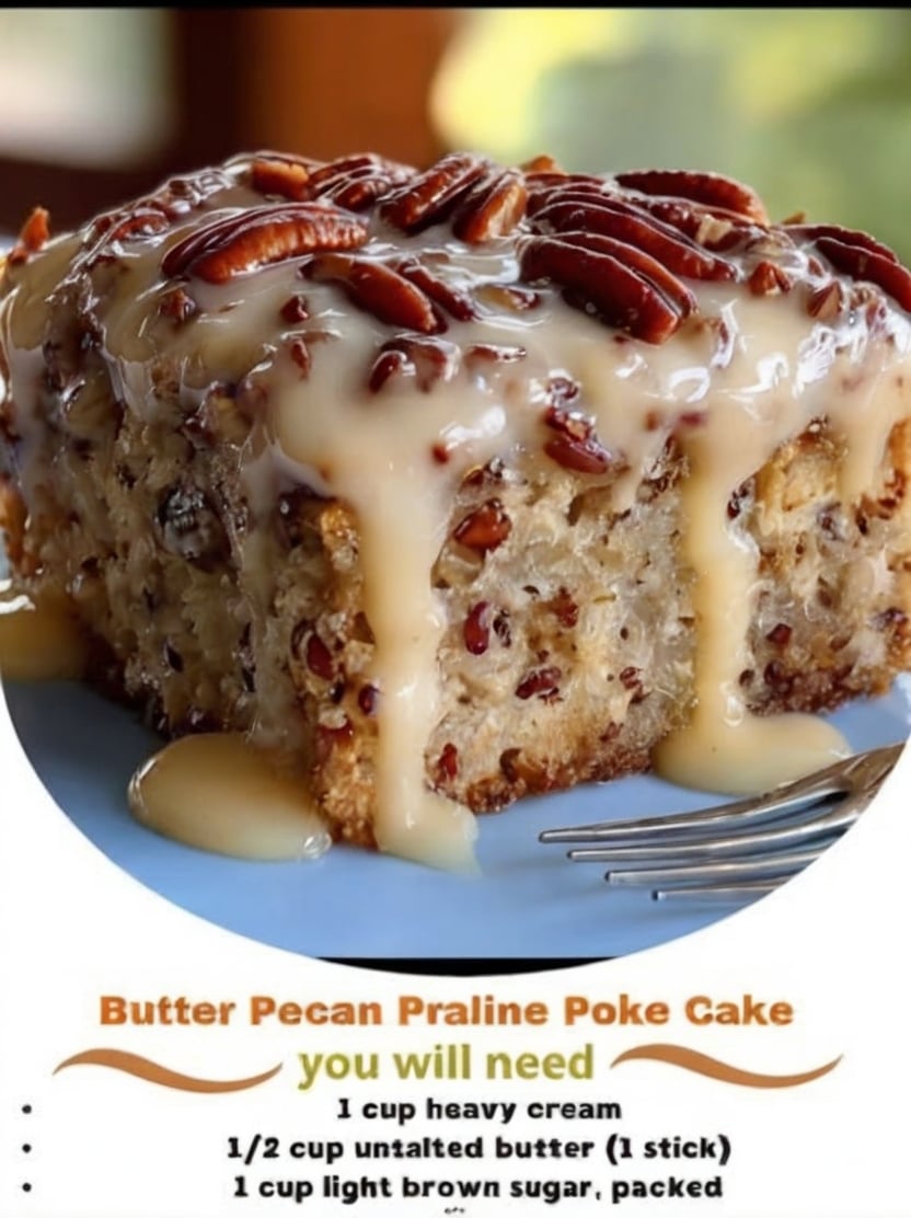 Soft butter pecan cake soaked with homemade praline sauce and finished with toasted pecans for an incredibly rich, buttery dessert that's perfect for holidays and family gatherings.