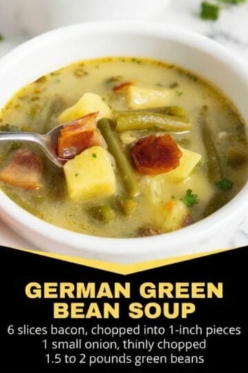 A comforting German-style green bean soup made with smoky bacon, tender potatoes, fresh green beans, and a creamy, savory broth. Perfect for cool-weather dinners.