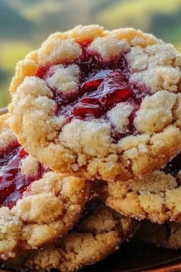 These buttery Raspberry Crumble Cookies feature a tender shortbread-style cookie base, a sweet raspberry jam center, and a golden buttery crumble topping. Baked in a muffin tin, they're perfect for holidays, bake sales, afternoon tea, or an easy homemade dessert.