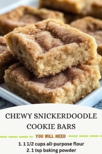 These easy Snickerdoodle Cookie Bars are soft, buttery, and topped with a crackly cinnamon sugar crust. Made in one pan with no rolling or shaping, they're the perfect dessert for holidays, bake sales, or an everyday sweet treat.