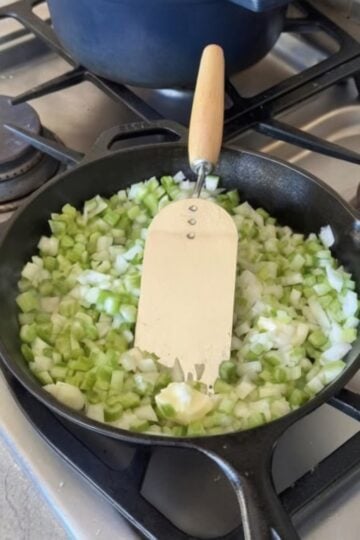 A simple buttery celery and onion mixture that adds rich homemade flavor to Thanksgiving dressing or stuffing. Perfect for preparing ahead and freezing.