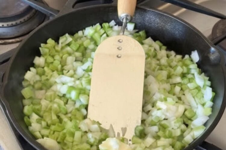 A simple buttery celery and onion mixture that adds rich homemade flavor to Thanksgiving dressing or stuffing. Perfect for preparing ahead and freezing.