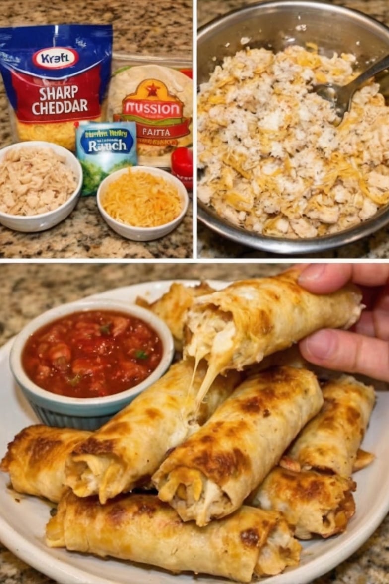 Golden baked flour tortillas filled with creamy ranch chicken and melted cheddar cheese. An easy weeknight dinner, freezer meal, or party appetizer.