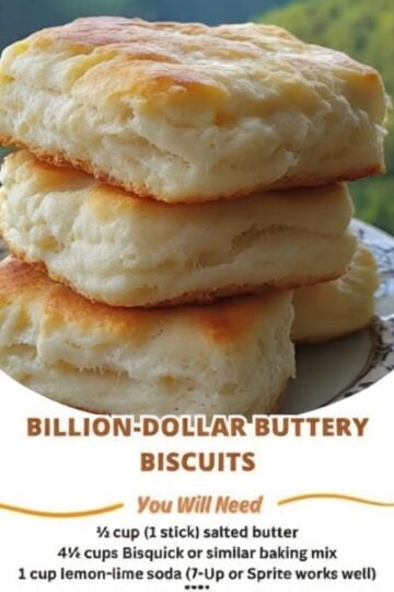 Soft, buttery 7-Up Biscuits made with baking mix, sour cream, and lemon-lime soda for incredibly tall, fluffy biscuits baked in melted butter until perfectly golden.