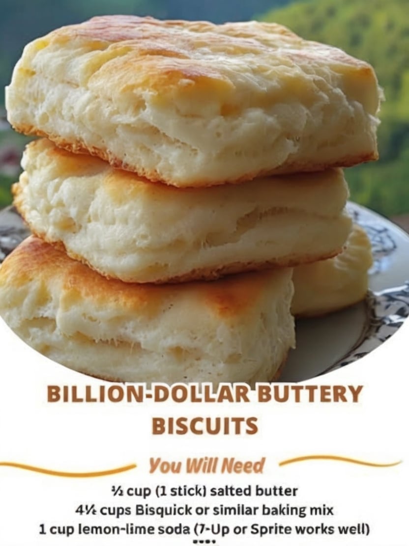 Soft, buttery 7-Up Biscuits made with baking mix, sour cream, and lemon-lime soda for incredibly tall, fluffy biscuits baked in melted butter until perfectly golden.