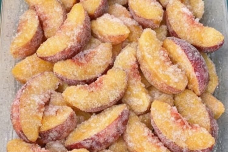 A warm, cozy 5-ingredient dessert made straight from frozen peaches — no thawing, no peeling, no fuss. A buttery, no-oat shortbread topping bakes up golden and crunchy over a bubbling, cinnamon-scented, jammy fruit filling. Ready in about an hour and perfect all winter long.