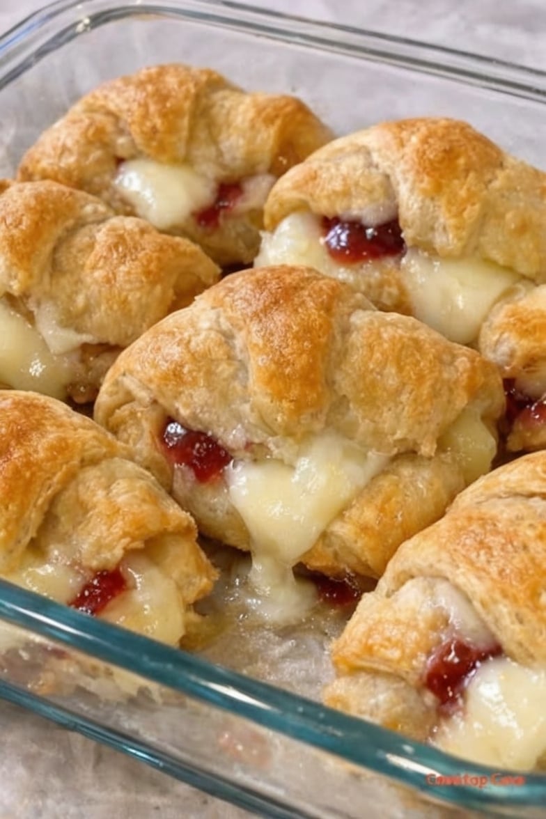Buttery crescent dough wrapped around melty brie and sweet jam. These easy holiday appetizers and game day snacks look gourmet but come together in minutes — the ultimate quick party food that always disappears first.