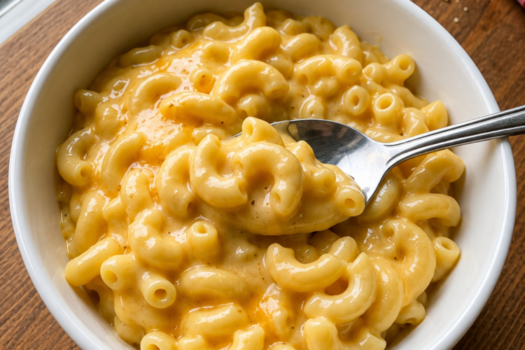Creamy KFC-style Mac and Cheese made with tender elbow macaroni coated in a rich, velvety blend of melted Velveeta and sharp cheddar cheese. This smooth, cheesy comfort food side dish is served hot in a bowl with a creamy, glossy sauce that's perfect alongside fried chicken, barbecue, or family dinners.