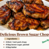 Juicy brown sugar pork chops with a buttery caramelized glaze, pan-seared until golden brown and served with mashed potatoes, garnished with fresh parsley for an easy American comfort food dinner.