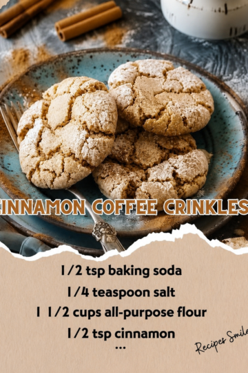 Freshly baked Cinnamon Coffee Crinkles coated in cinnamon sugar with beautiful crackled tops and soft, chewy centers, stacked on a rustic plate beside a steaming cup of coffee, perfect for a cozy homemade dessert or holiday cookie tray.