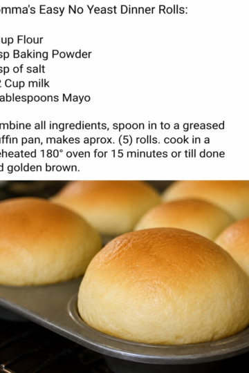 Freshly baked no-yeast mayo rolls with golden, lightly browned tops and soft, fluffy interiors, served warm in a rustic bread basket with melted butter. One roll is split open to reveal its tender, pillowy crumb, while the others are brushed with butter and arranged on a wooden farmhouse table in warm natural light for a cozy homemade dinner presentation.