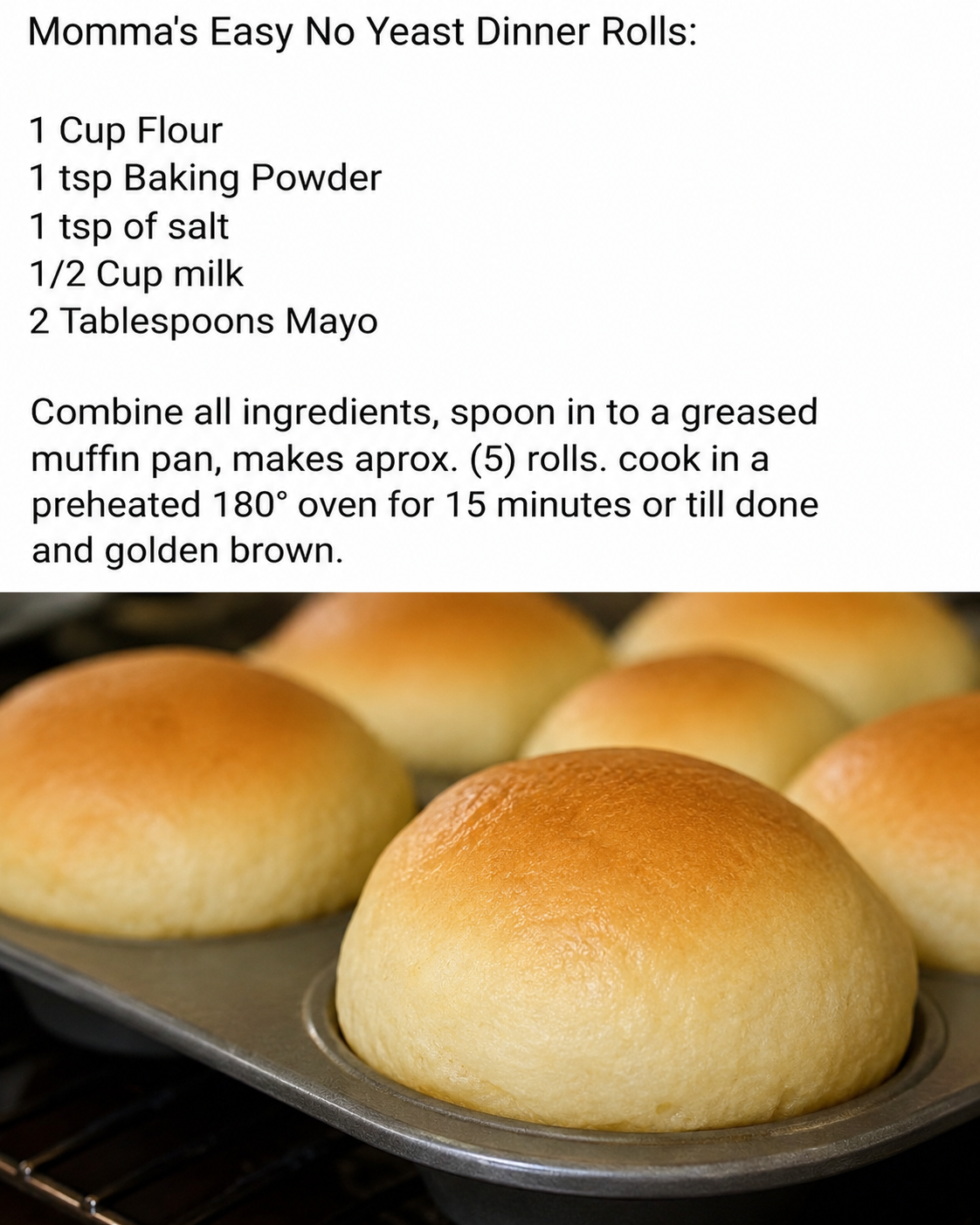 Freshly baked no-yeast mayo rolls with golden, lightly browned tops and soft, fluffy interiors, served warm in a rustic bread basket with melted butter. One roll is split open to reveal its tender, pillowy crumb, while the others are brushed with butter and arranged on a wooden farmhouse table in warm natural light for a cozy homemade dinner presentation.