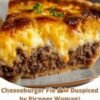 Homemade cheeseburger pie with a flaky golden crust filled with seasoned ground beef, sautéed onions and garlic, and melted cheddar cheese. The top is golden and bubbling with crisp, caramelized cheese around the edges, creating a hearty, comforting dinner.