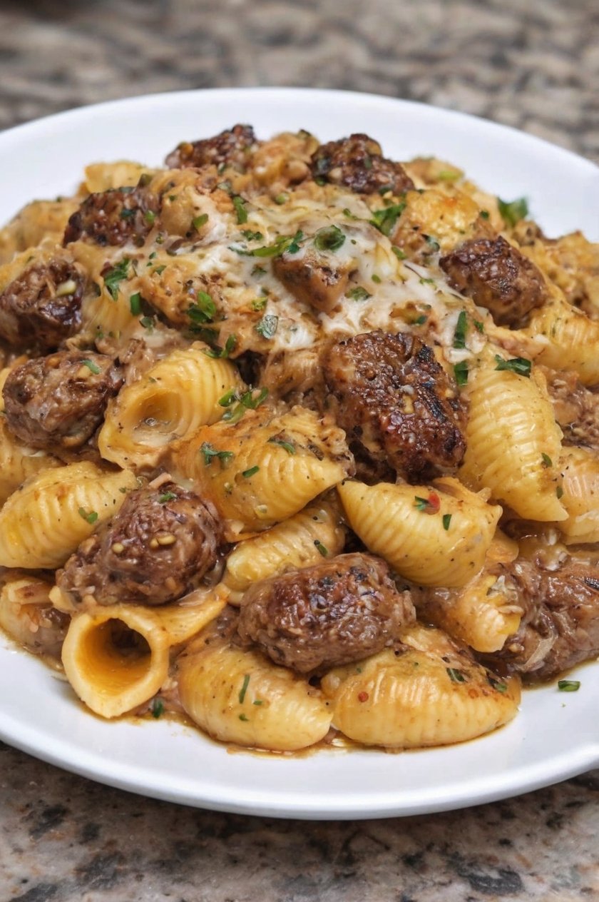 Creamy paprika steak shells featuring tender, seared steak bites and pasta shells coated in a rich, velvety cream sauce. The dish is flavored with smoked paprika, garlic, beef broth, and Parmesan, then finished with fresh parsley for a hearty, comforting dinner.