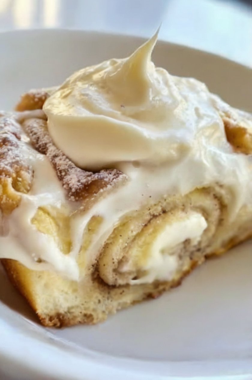 Banana Bread Cinnamon Rolls made with soft banana-infused dough, a buttery cinnamon-brown sugar filling, and creamy cream cheese frosting. The rolls are baked until golden and fluffy, then generously frosted while warm so the frosting melts into the cinnamon swirls, creating an indulgent breakfast or dessert.