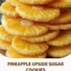 A plate of golden-brown pineapple cookies topped with glossy caramelized pineapple rings, featuring crisp edges, soft buttery centers, and a sweet tropical finish.