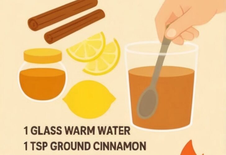 A warm golden cinnamon turmeric drink with ginger, cayenne, black pepper, honey, and fresh lemon, served in a clear glass with lemon slices and a few spices nearby.