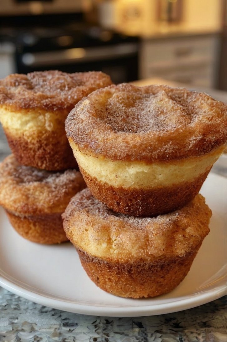 Soft, golden cinnamon sugar donut muffins with buttery tops, freshly baked and coated in sweet cinnamon sugar.