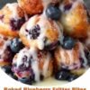 Golden-brown baked blueberry fritter bites filled with juicy fresh blueberries and topped with a sweet vanilla glaze. The small, soft and pillowy treats have lightly crisp edges and tender fruity centers, making them perfect for breakfast or dessert.