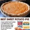 A trio of classic sweet potato pies with smooth, golden-orange custard filling and flaky crimped crusts, baked until lightly browned on top and ready to slice.