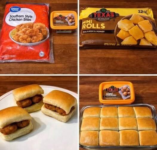 Golden, buttery mini chicken sandwiches made with crispy Southern-style chicken bites tucked into soft honey-butter rolls, perfect for a bite-sized comfort-food treat.