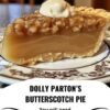 A slice of creamy butterscotch pie with a smooth caramel-colored filling, buttery crust, chopped pecans, and a dollop of whipped cream on top.