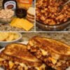 Golden-brown BBQ chicken grilled cheese sandwiches filled with tender shredded chicken, smoky barbecue sauce, and melted cheddar cheese, with a crisp, buttery toasted exterior.