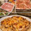 Golden-brown pork chops topped with melted cheddar cheese, served over creamy seasoned rice in a comforting baked casserole