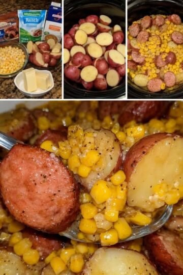 Tender red potatoes and smoky sausage simmered with sweet corn, butter, and ranch seasoning, creating a hearty, flavorful slow-cooker comfort meal.