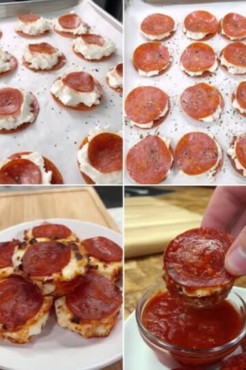 Golden-brown pepperoni pizza bites with crispy edges, gooey melted cheese, and savory pepperoni, served warm with marinara sauce for dipping