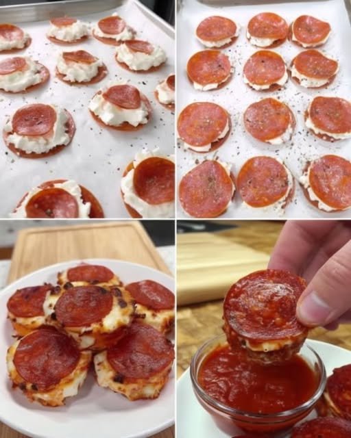 Golden-brown pepperoni pizza bites with crispy edges, gooey melted cheese, and savory pepperoni, served warm with marinara sauce for dipping