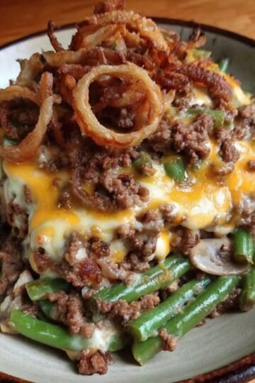 Keto Cheeseburger Green Bean Casserole